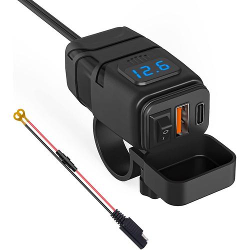 Prise De Chargeur De Voiture Usb/Qk3.0 Et Pd/Type-C, Prise Usb Moto Etanche Charge Rapide Interrupteur, Adaptateur Usb ¿¿Tanche Pour Moto Ip66 Pour Suv Marin De Bateau 12v (Bleu : Usb+Type C)