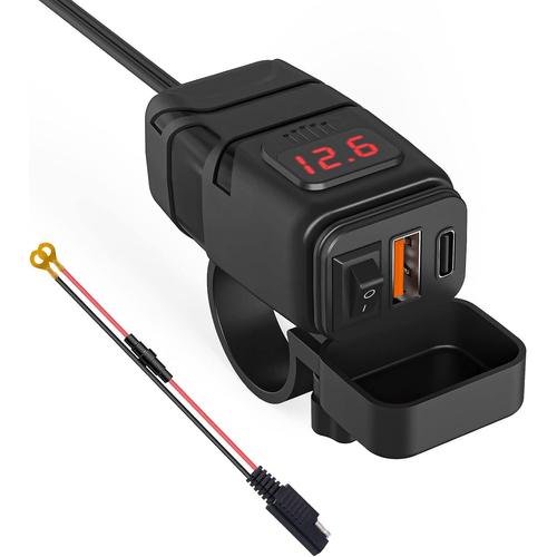 Prise De Chargeur De Voiture Usb/Qk3.0 Et Pd/Type-C, Prise Usb Moto Etanche Charge Rapide Interrupteur, Adaptateur Usb ¿¿Tanche Pour Moto Ip66 Pour Suv Marin De Bateau 12v (Rouge: Usb+Type C)