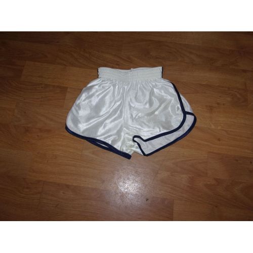 Short Satiné Blanc Liseré Bleu Marine Mixte Neuf