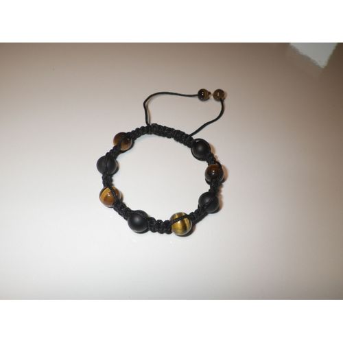 Bracelet Pierres Naturelles Oeil De Tigre Et Agates Noires Dépolies Ref.3