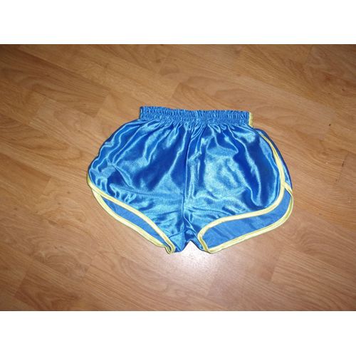 Short Satiné Bleu Moyen Liseré Jaune Mixte Neuf12 Ans