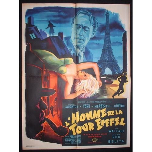 L'homme De La Tour Eiffel * Burgess Meredith - Film 1948 - Affiche De Cinema Originale 60x80 Cm - Movie Poster * Charles Laughton ; Franchot Tone ; Burgess Meredith * Roman Georges Simenon