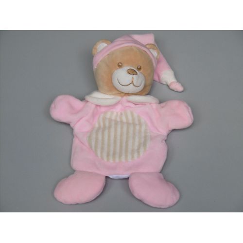 Doudou Ours Beige Rose Blanc Marionnette Mes Petits Cailloux