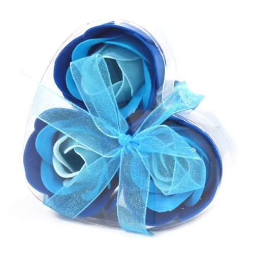 Lot De 3 Roses De Savon Boite Coeur - Bleue 