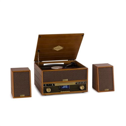 auna Belle Epoque 1910 Chaîne stéréo rétro platine vinyle lecteur CD marron