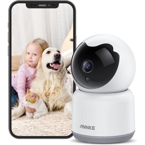 Caméra Surveillance WiFi Intérieure 360°, FHD 1080P, Audio Bidirectionnel, Vision Nocturne IR, AI Détection de Mouvement, Partage d'appareils Accès à Distance, Compatible Alexa, pour Bébé/Animal