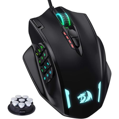 M908 Impact RGB LED MMO Mouse avec Boutons latéraux Souris de Jeu Filaire Laser avec 12,400 DPI, Haute précision, 19 Boutons de Souris programmables