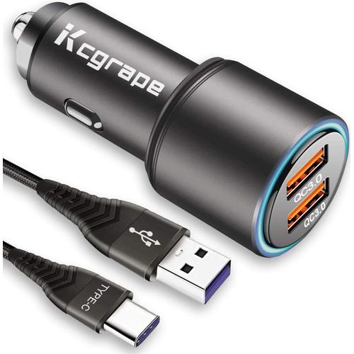 Chargeur Voiture Allume Cigare Usb Pour Xiaomi Redmi Note 11 9t 10 9 8 Pro 9s 10s,12 Mi 10t 11 11t Lite Pro 5g,Poco M3/F3/X3,Huawei P30 P40 P20,Mate 20,36w Dual Quick Charge 3.0+2m Cable Type C Rapide