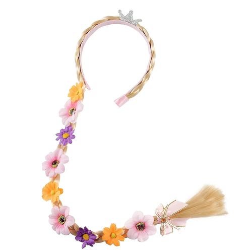 Perruque Princesse Raiponce Avec Tresse Rose Et Bandeaux Cheveux Longs Pour Filles 