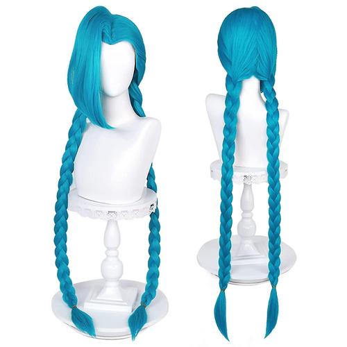 Perruque Tressée Bleue Pour Jinx Cosplay Avec Frange - Anime Game Hair