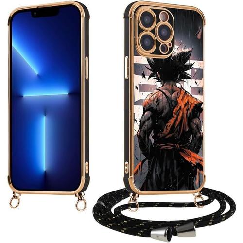 Coque Pour Iphone 11 Pro Avec Cordon 5.8'', Animé Dragon Ball Z Super Saiyan Dbz Son Goku Manga Motif Avec Collier Réglable Cover Mignon Etui Housse Antichoc Silicone Tour De Cou Lanière En Corde,03