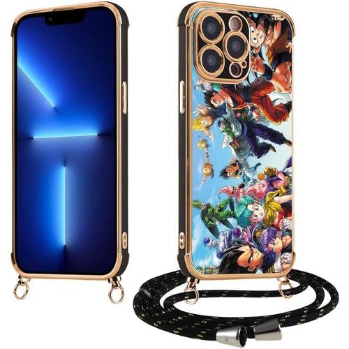 Coque Pour Iphone 7/Iphone 8/Iphone Se 3/2 Avec Cordon 4.7'', Animé Dragon Ball Z Super Dbz Son Goku Manga Motif Avec Collier Réglable Cover Etui Housse Antichoc Tpu Tour De Cou Lanière En Corde,02