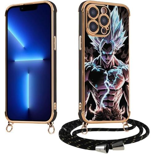 Coque Pour Apple Iphone 12 Mini Avec Cordon 5.4'', Animé Dragon Ball Z Super Dbz Son Goku Manga Motif Avec Collier Réglable Cover Mignon Etui Housse Antichoc Tpu Tour De Cou Lanière En Corde,04