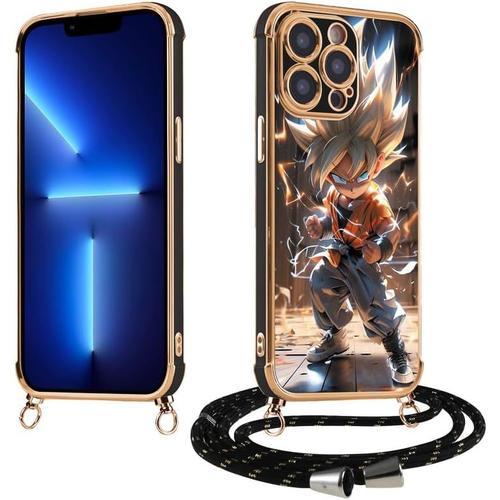 Coque Pour Iphone 7/Iphone 8/Iphone Se 3/2 Avec Cordon 4.7'', Animé Dragon Ball Z Super Dbz Goku Manga Motif Avec Collier Réglable Case Mignon Etui Housse Antichoc Tpu Tour De Cou Lanière En Corde,01