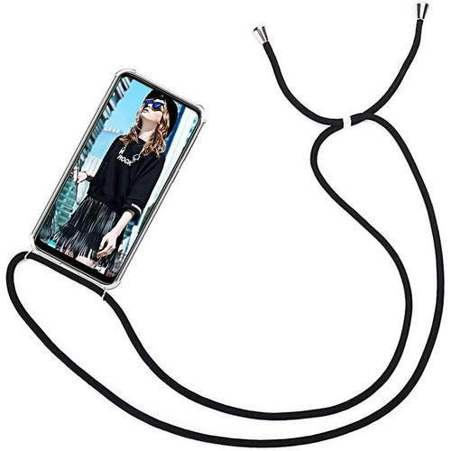 Coque Collier Pour Samsung Galaxy A71, Ultra Mince Transparente Silicone Tpu Premium Housse Étui De Téléphone Avec Cordon Collier Tour De Cou Lanière Pour Samsung Galaxy A71, Noir