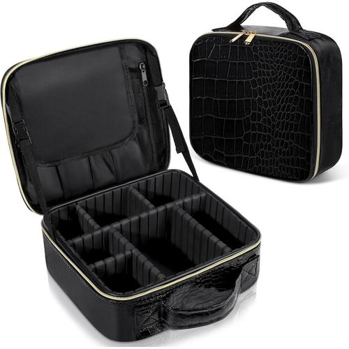 Trousse Maquillage, Sac Rangement Maquillage de Voyage Professionnel Malette Maquillage, Sac Grand Trousse de Maquillage Femme Portable Vanity Valise Étanche avec Diviseurs, Noir