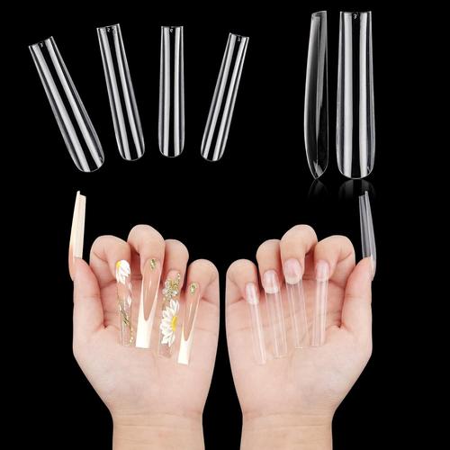 XXXL Coffin Fake Nails, 200Pcs Customized Traceless Extra Long Nail Tips ""3-5-6-7"", Full Cover Clear Straight False Nail Extension Kits Press On Nails for Manicure Salon Home DIY Nail Art