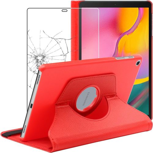 Ebeststar - Coque Samsung Galaxy Tab A 10.1 2019 T515 Housse Protection Pu Cuir Support Rotatif 360, Rouge [Dimensions Precises Tablette : 245 X 149 X 7.5mm, Écran 10.1'']