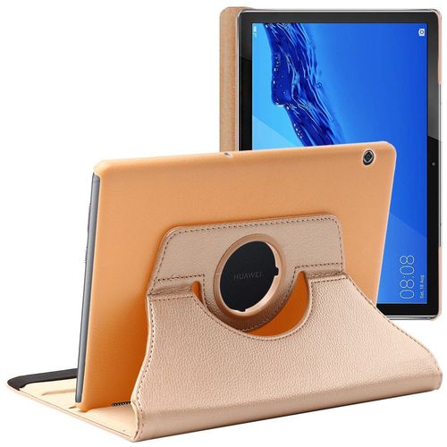 Ebeststar - Coque Huawei Mediapad T5 10.1 Housse Protection Pu Cuir Support Rotatif 360, Or / Doré [Dimensions Precises Tablette : 243 X 164 X 7.8mm, Écran 10.1'']