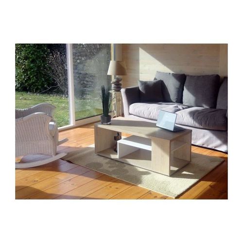 Table Basse Melina. Meuble Moderne Et Tendance Couleur Chêne Et Blanc. Idéal Pour Votre Salon. Fabrication Française