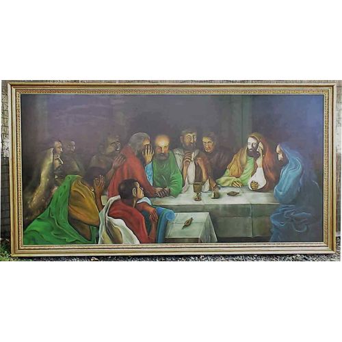 "La Cène " Huile Sur Toile De 2 M X 1,30 M