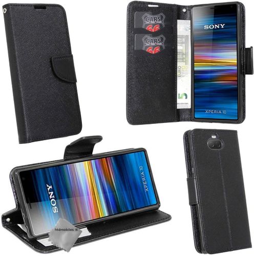 Housse Etui Coque Pochette Portefeuille Pour Sony Xperia 10 Plus + Film Ecran - Noir / Noir