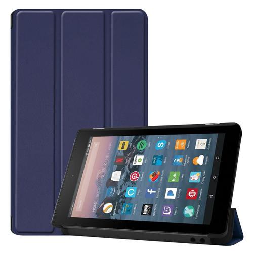 Amazon Fire 7 2019 (9th Gen) Coque, Saturcase Pu Cuir Flip Pliable Folio Stand Protecteur Housse Étui Coque Avec Fonction Veille / Réveil Automatique Pour Amazon Fire 7 2019 (9th Gen) (Bleu Foncé)