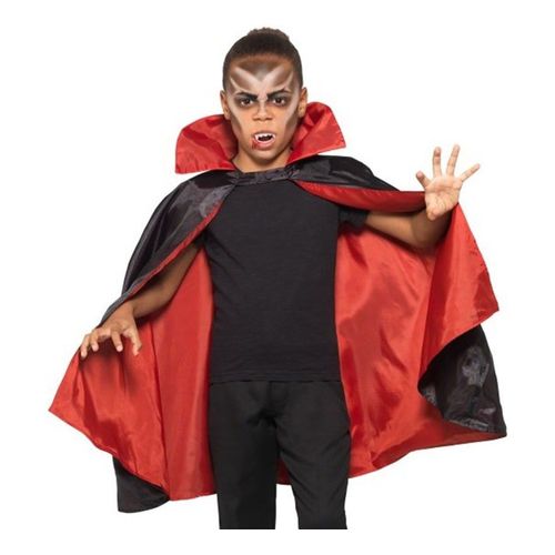 Cape De Vampire Réversible Noire Et Rouge Pour Enfant (Taille 9-12a)