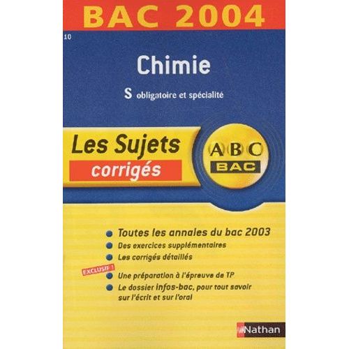 Chimie Terminale S Obligatoire Et Spécialité - Bac 2004