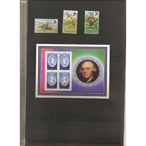 Feuillet Oblitere Et 3 Timbres Neufs Oiseaux