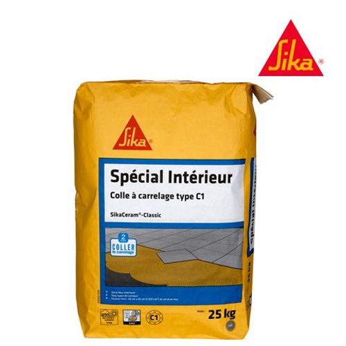 Colle à carrelage spécial intérieur en neuf (C1) - SIKA SikaCeram Classic - Gris - 25kg