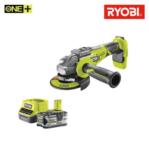 Pack RYOBI meuleuse d'angle brushless 18V OnePlus R18AG7-0 - 1 batterie 18V 5.0Ah - 1 chargeur rapide RC18120-150