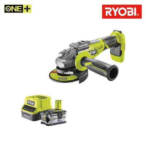 Pack RYOBI meuleuse d'angle brushless 18V OnePlus R18AG7-0 - 1 batterie 18V 4.0Ah - 1 chargeur rapide RC18120-140