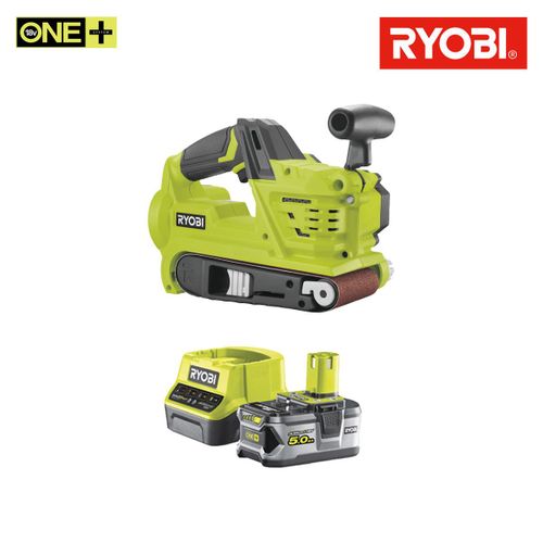 Pack RYOBI ponceuse à bande 75mm 18V One+ R18BS-0 - 1 batterie 5.0Ah - 1 chargeur rapide 2.0Ah RC18120-150