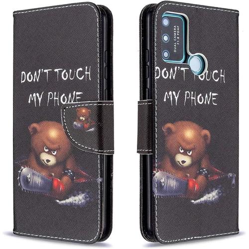 Étui À Rabat Pour Honor 9a Portefeuille En Cuir Coque Folio Housse Protection Motif Ne Touchez Téléphone Bookstyle Flip Cover Magnétique Stand Et Rangements Cartes Livre Style Honor 9a 6.3