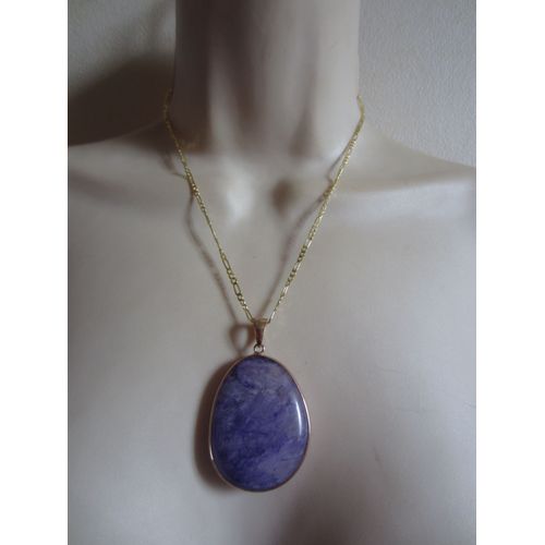 Collier Doré Avec Pendentif En Agate Violette