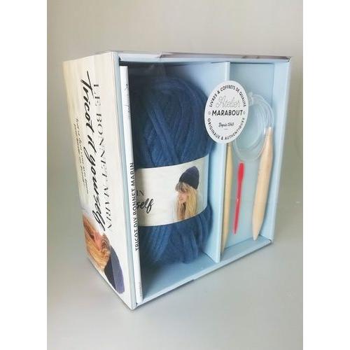 Coffret Le Bonnet Marin - Tricot It Yourself - Contient : 1 Livre, 1 Pelote De Fil, 1 Paire D'aiguilles Circulaires, 1 Aiguiller À Laine