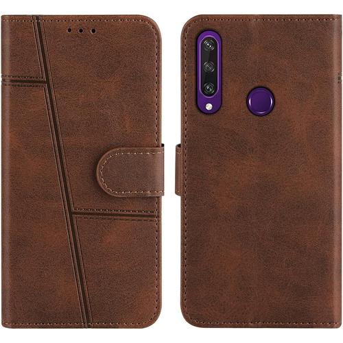 Coque Pour Huawei Y6p 2020/Honor 9a, Housse En Cuir Rabat Portefeuille Cuir Etui, Slim Silicone Tpu Bumper Magnétique Protection Flip Porte Cartes Case Pour Huawei Y6p 2020/Honor 9a Marron