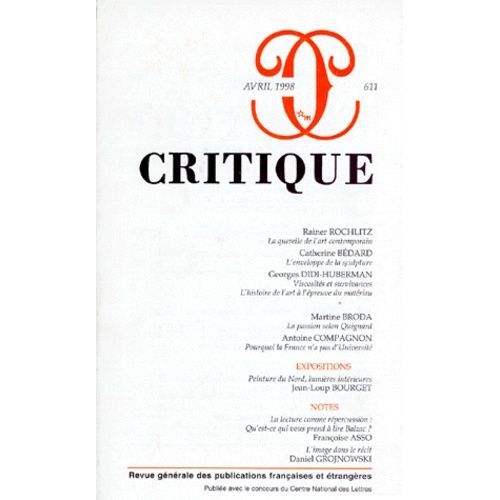 Revue Critique Numero 611 Avril 1998
