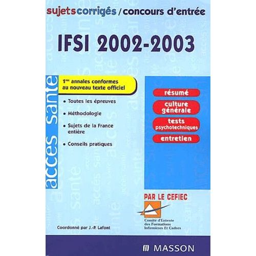 Ifsi 2002-2003 - Sujets Corrigés Concours D'entrée