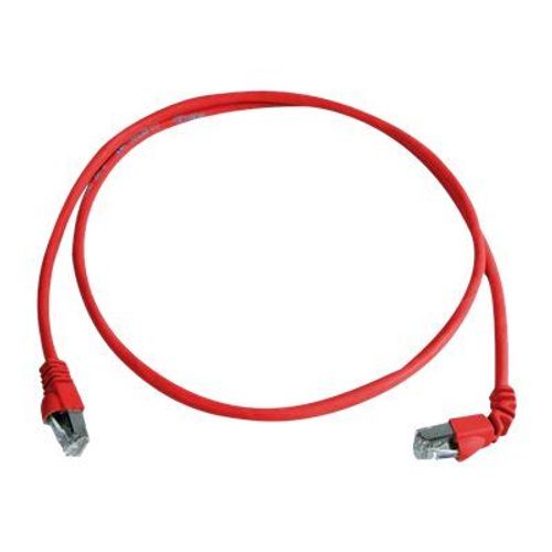 Telegärtner MP8 FS 500 - Cordon de raccordement - RJ-45 (M) pour RJ-45 (M) - 1 m - SFTP, PiMF - CAT 6a - connecteur à 90°, démarré, sans halogène, sans crochet, bloqué - rouge, RAL 3018