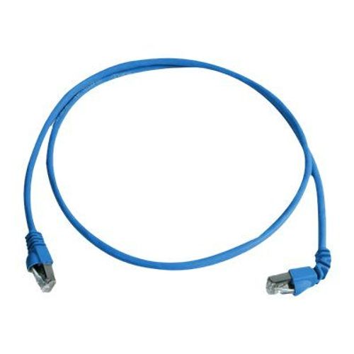 Telegärtner MP8 FS 500 - Cordon de raccordement - RJ-45 (M) pour RJ-45 (M) - 1 m - SFTP, PiMF - CAT 6a - connecteur à 90°, démarré, sans halogène, sans crochet, bloqué - bleu, RAL 5015