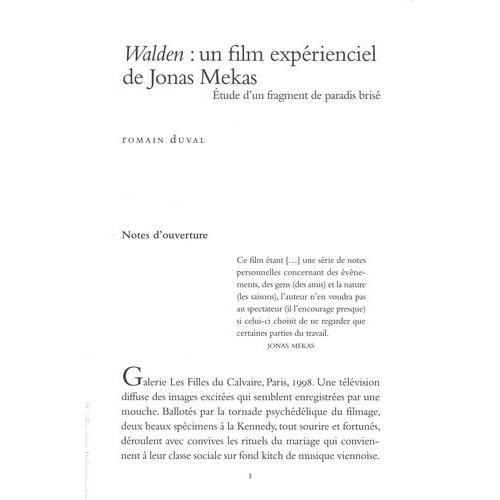 Walden : Un Film Expérienciel De Jonas Mekas - Etude D'un Fragment De Paradis Brisé