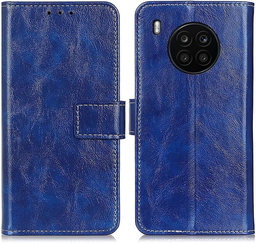 Étuis Flip Smartphone For Huawei Nova 8i Retro Crazy Horse Texture Portefeuille Téléphone Protection Case Coffret Flip Cuir Case Case Slot Slot Case Convient À Huawei Nova 8i Étui Color Blue