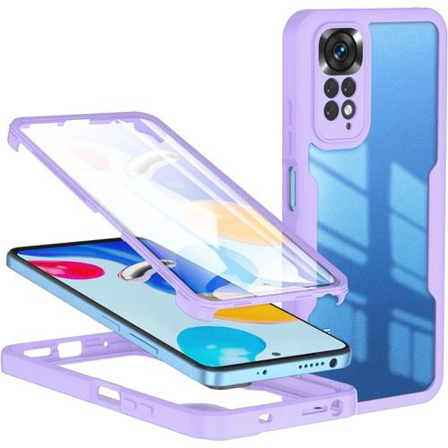 Coque Pour Xiaomi Redmi Note 11 Note 11s, Antichoc Housse Avec Protecteur D'écran Et Protection Caméra, Coque 360 Degré Integrale Etui Double Face Transparente Robuste Tpu Bumper Case Violet