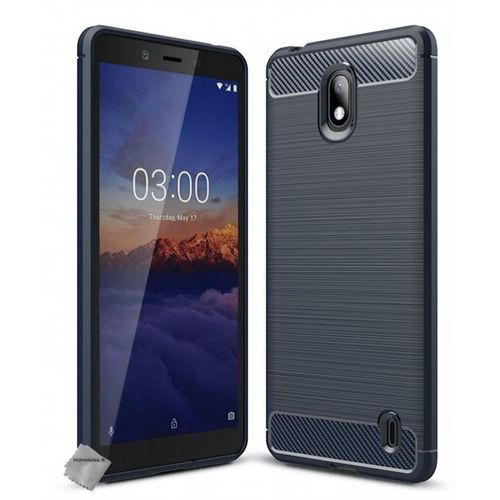 Housse Etui Coque Silicone Gel Carbone Pour Nokia 1 Plus + Film Ecran - Bleu Fonce
