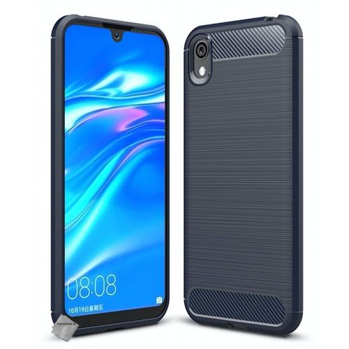 Housse Etui Coque Silicone Gel Carbone Pour Huawei Y5 (2019) + Verre Trempe - Bleu Fonce