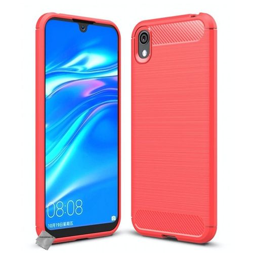 Housse Etui Coque Silicone Gel Carbone Pour Huawei Y5 (2019) + Verre Trempe - Rouge