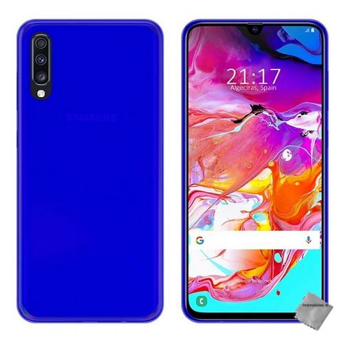 Housse Etui Coque Pochette Silicone Gel Fine Pour Samsung Galaxy A70 + Verre Trempe - Bleu