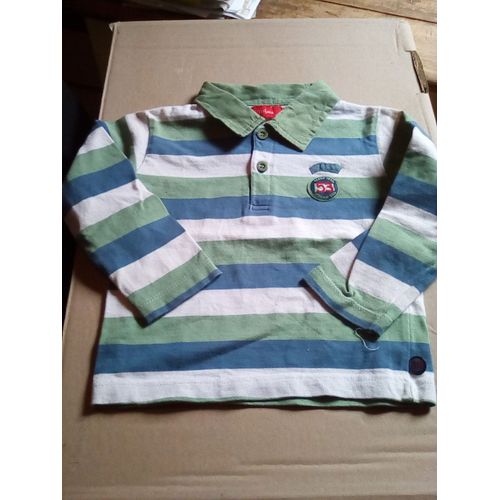 Polo Ml Raye Bleu Blanc Vert Garcon 2 Ans